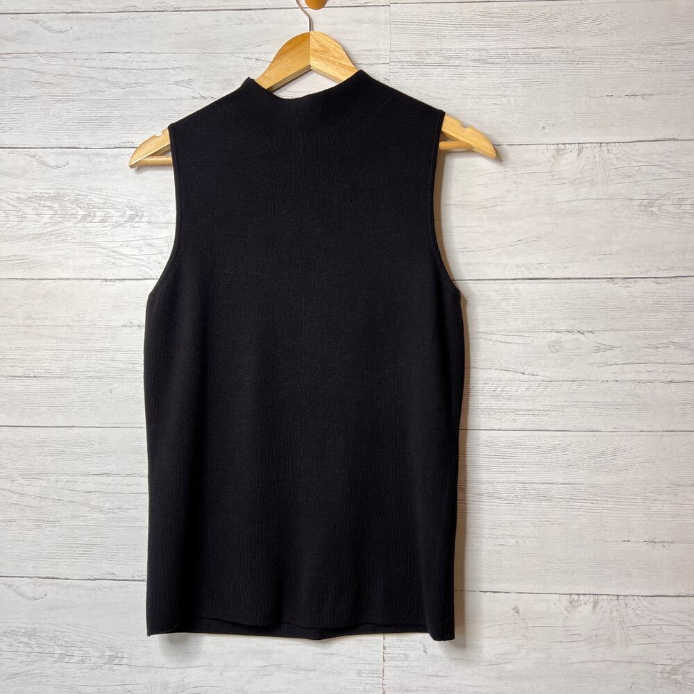 Tahari Sweater Womens Size M/M Black Funnel Neck Sleeveless Classic Springtime